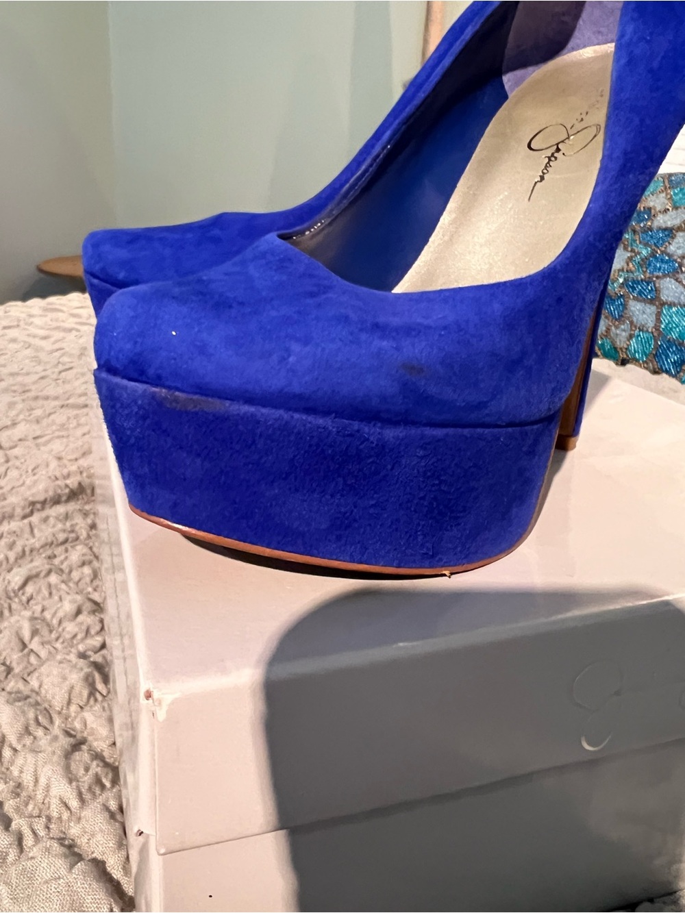 Jessica Simpson Cobalt Blue Suede Platform Pumps - Picture 4 of 8